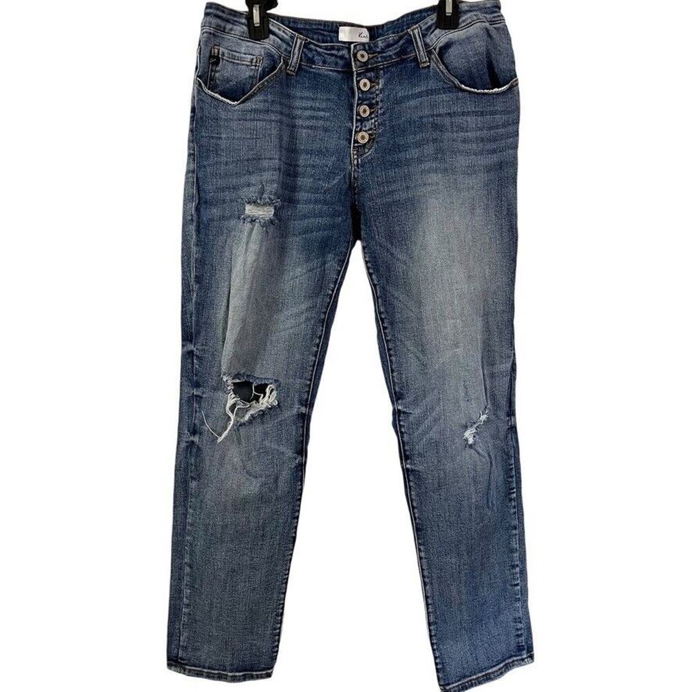 Kancan Claire Mid Rise Boyfriend Jeans KC5118D Button Fly Distressed Stretch 31